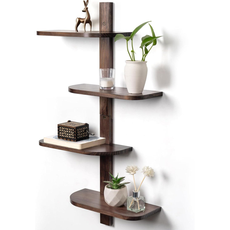 Floating Shelves Set Of 4, Rustic Wood Wall Shelves For Living Room, Bedroom, Bathroom, Adjustable DIY Display Unit For Home Decor And Storage