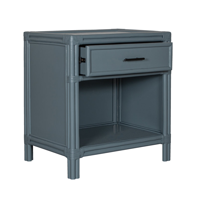Clara Collection 1 - Drawer Rattan Nightstand, Regatta Blue