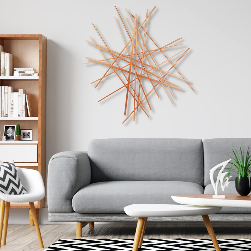 Handmade Modern Abstract Wall Decor on Metal, Rose Gold, 35" H x 33.5" W x 1.25" D
