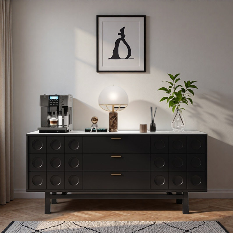 Buffet de salle à manger luxueux de style crème français, Noir, H 33,46 po x l 70,87 po x P 15,75 po