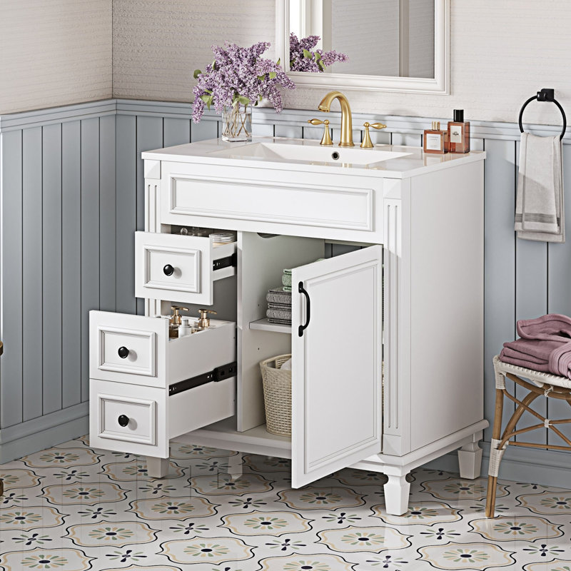 Bathroom Vanity With Ceramic Sink, White