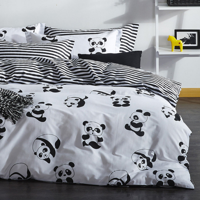 Ensemble de housse de couette très grand super (2 pièces), noir et blanc, 102,4 x 86,6 pouces | 65% coton / 35% polyester, lavable à la machine, 120 fils | Housse de couette élégante avec fermeture à boutons et taies d'oreiller pour chambres modernes
