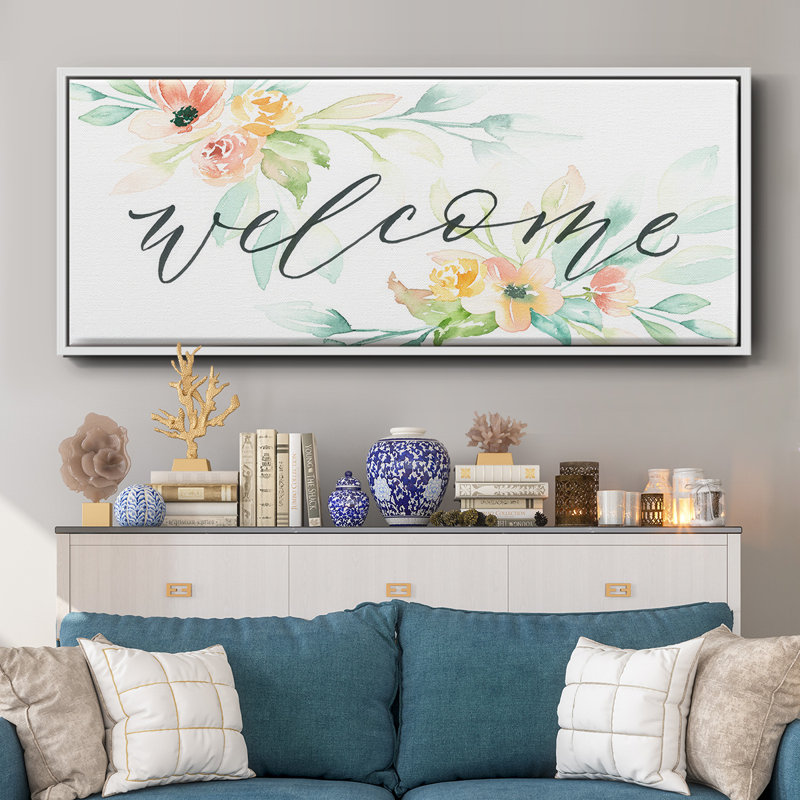 Welcome- Framed Canvas, 12" H x 30" W