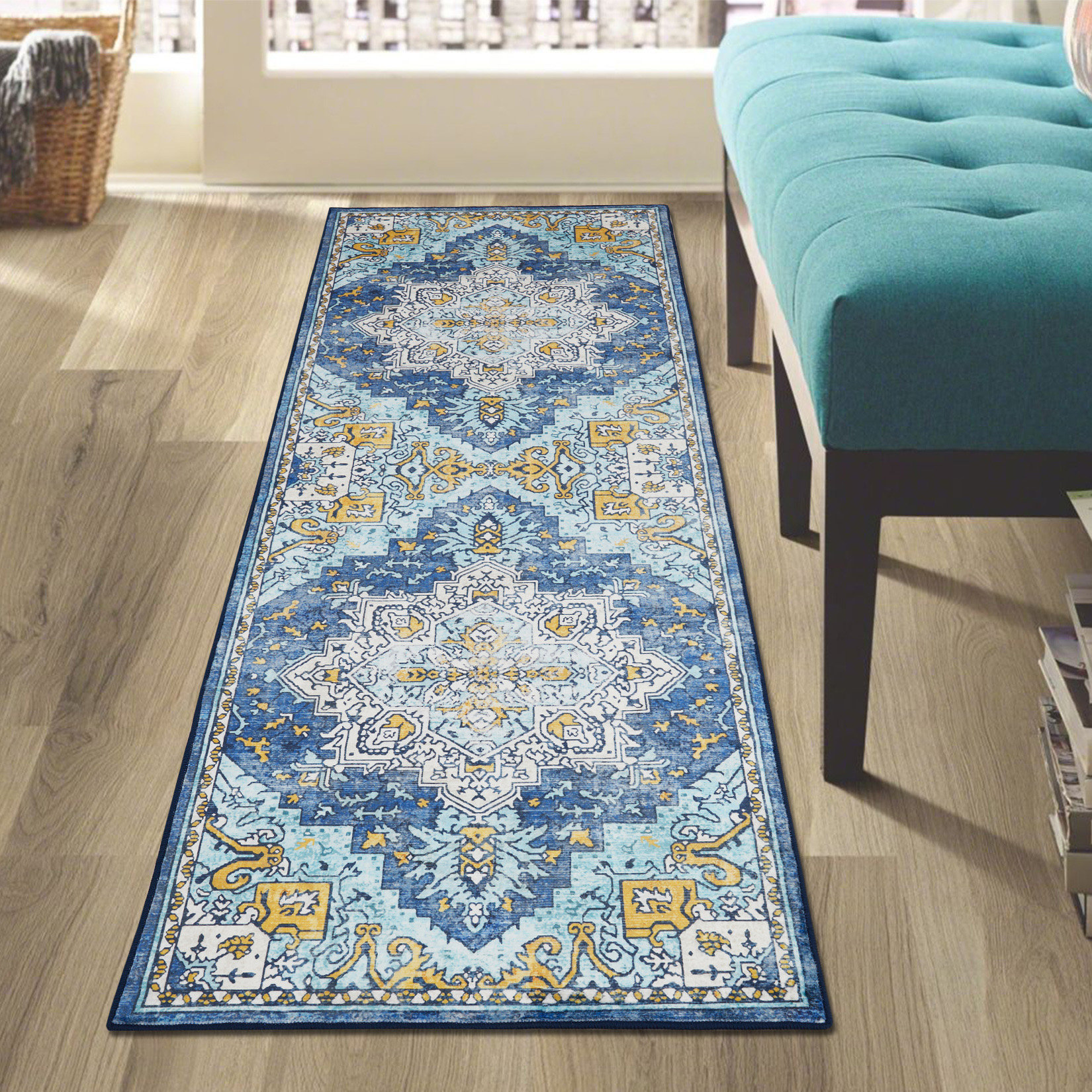 Bungalow Rose Machine Braided Blue Machine Washable Indoor/Outdoor Rug