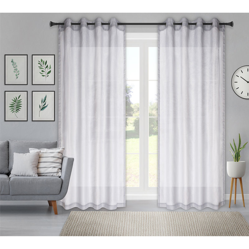 Paire de rideaux transparents avec passe-tringle, Noir, 54 po x 86 po