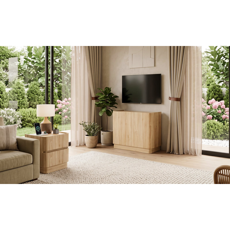  Avenley 24" Nightstands with Rounded Corners, Modern Bedside Table with Charging Station, 2 Handleless Drawers End Table for Bedroom, Living Room