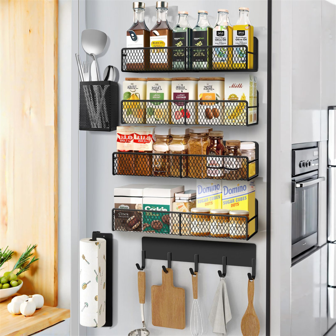 7 Pack Black Strong Magnetic Refrigerator Spice Rack Organizer