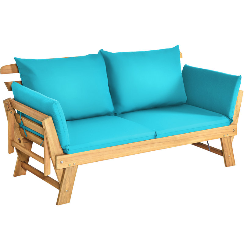 Lit de jour de patio en bois d'acacia avec coussins Alsa, Turquoise