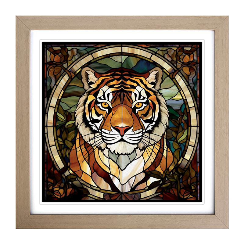 Tiger Stained Glass Effect - Framed Print, Oak