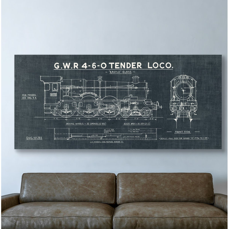 « iii », impression sur toile Train Blueprint, H 30 po x l 60 po x P 1,5 po