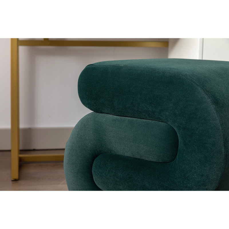 Jaszlyn S-shape Ottoman, Makeup Stool Footstool, Green Velvet