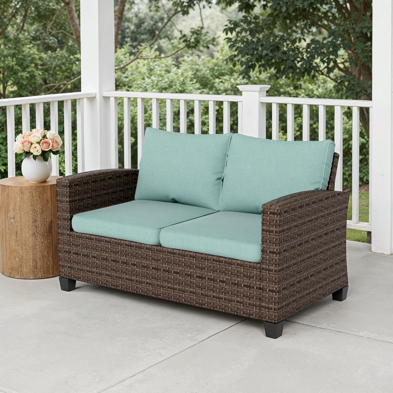 Ameliah 49.6'' Wide Straight Patio Sofa with Cushions, Aqua