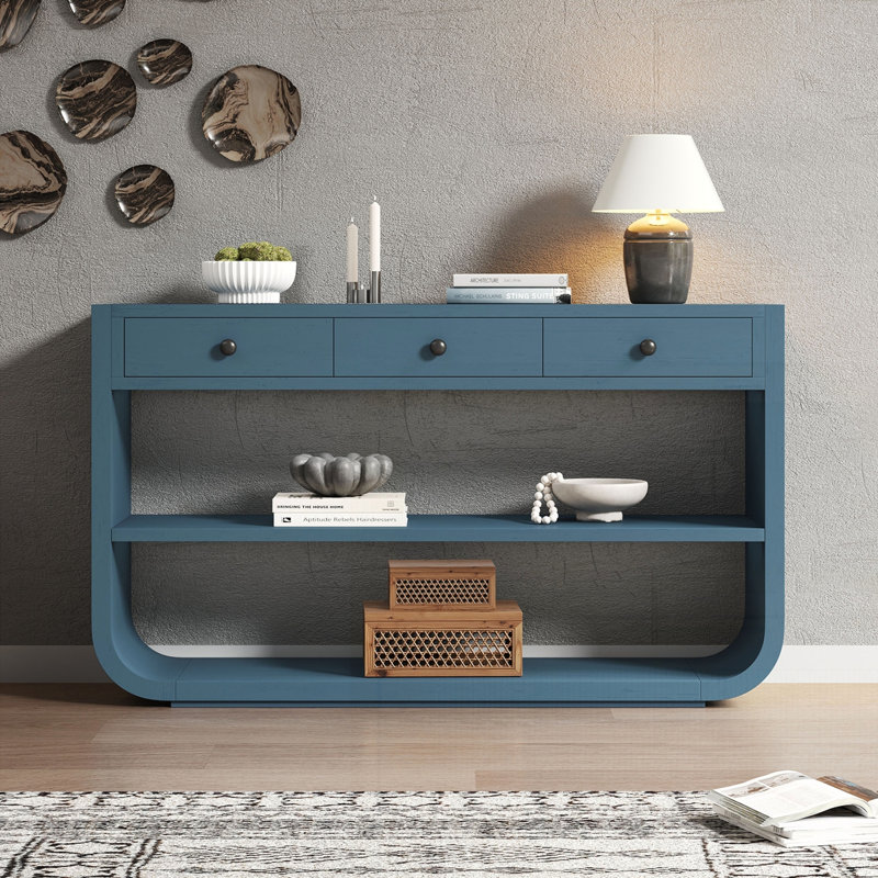 Console Modern Farmhouse avec tiroirs et tablette, Bleu