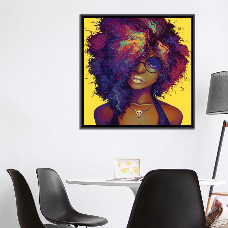Néon par Geneva B-impression, Pas de tapis, H 37 po x l 37 po x P 1,5 po, Toile avec cadre noir