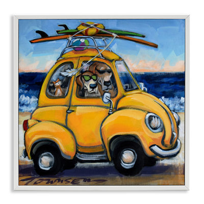 Groovy Pet Beach Buggy White Framed Giclee Art by CR Townsend