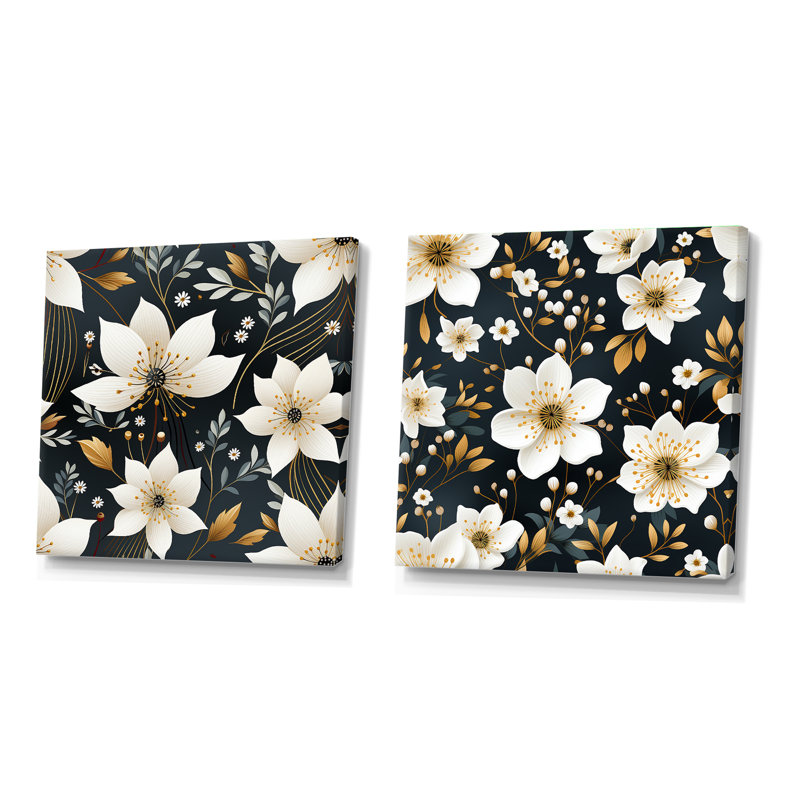 Izzo - Ensemble de 2 collages carrés floraux, H 16 po x l 33 po, Toile tendue