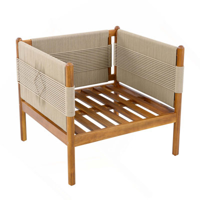2 pièces Fauteuil club d'extérieur en bois d'acacia avec corde et coussins diamant