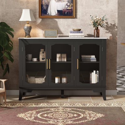 Armoire de rangement dans l'entrée du salon et de la salle à manger, grand espace de rangement, 3 portes, style élégant, noir et blanc