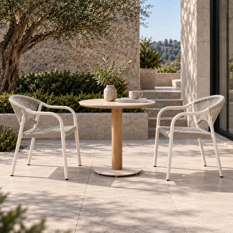 Ensemble de bistro 3 pièces pour table ronde avec 2 chaises en osier, peu encombrant pour le patio