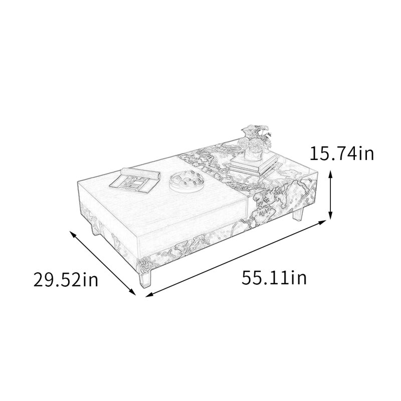 Table basse rectangulaire avec rangement en acrylique, 15.74" H x 55.11" L x 29.52" W, Black/White/Brown