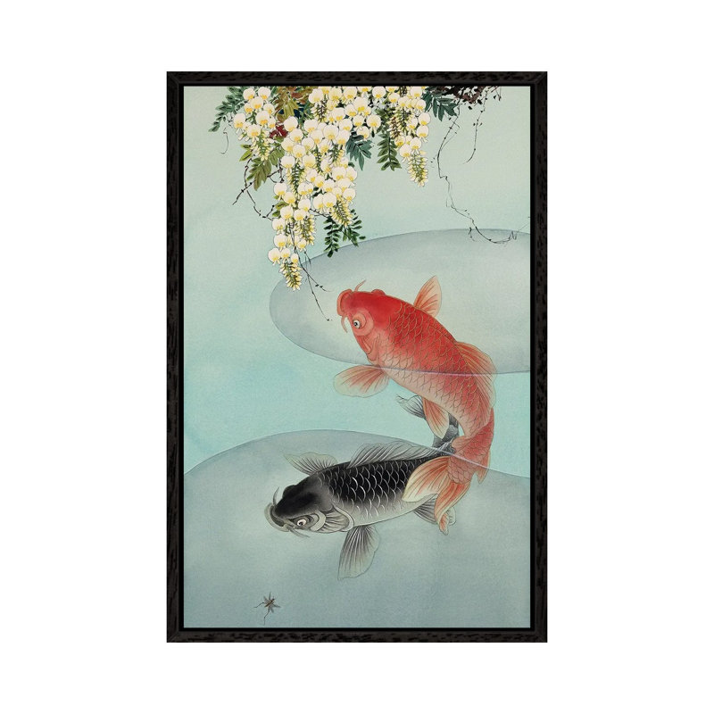 Curious Koi - Painting on Canvas, 66.04 cm H x 45.72 cm W, Black Framed