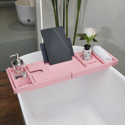 Bamboo Pink Bathtub Tray And Bath Ball Set