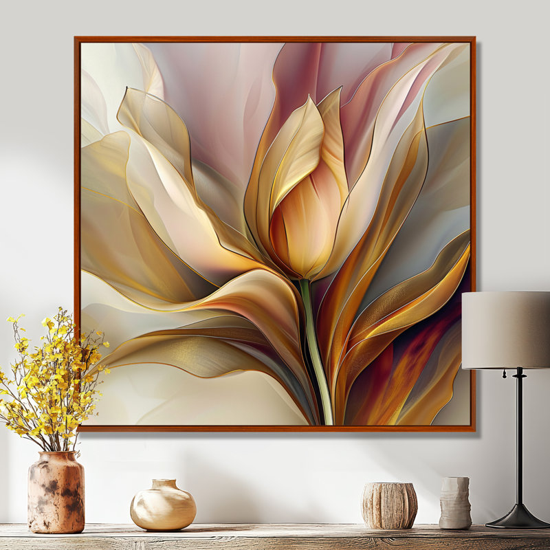 «Yellow Tulip», impression d'art mural, Toile avec cadre flottant brun, H 16 po x l 16 po x P 1 po