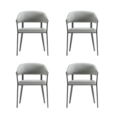 Belle Modern Textured Vegan Leather Upholstered Metal Dining Chair in Stone Gray