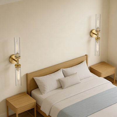 Modern 2-Light Bathroom Vanity Light Fixture, Brushed Gold Wall Sconce With Clear Glass Shades, Adjustable Horizontal Or Vertical Mount For Mirror Lighting, 2-Pack