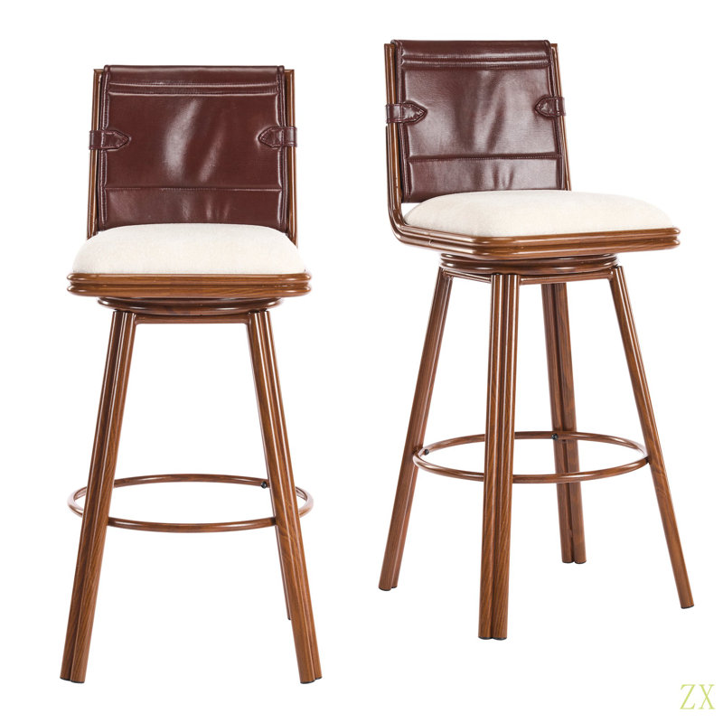 Tabouret de bar industriel rembourré avec structure en métal et dossier en similicuir Lennox