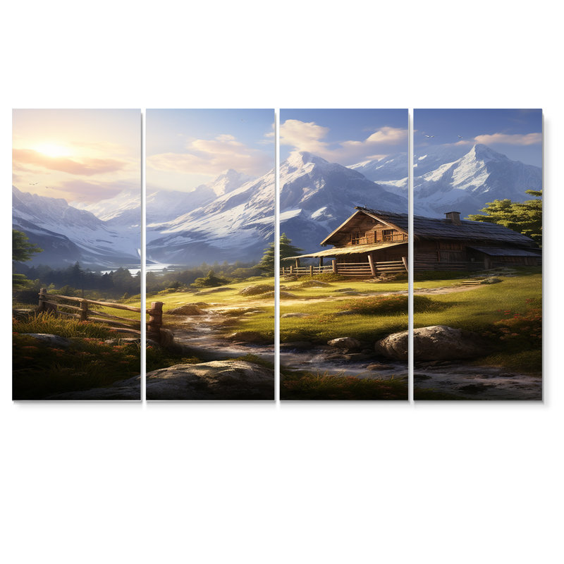 Cottage dans la vallée verte - 4 pièces d'art mural, H 28 po x l 48 po