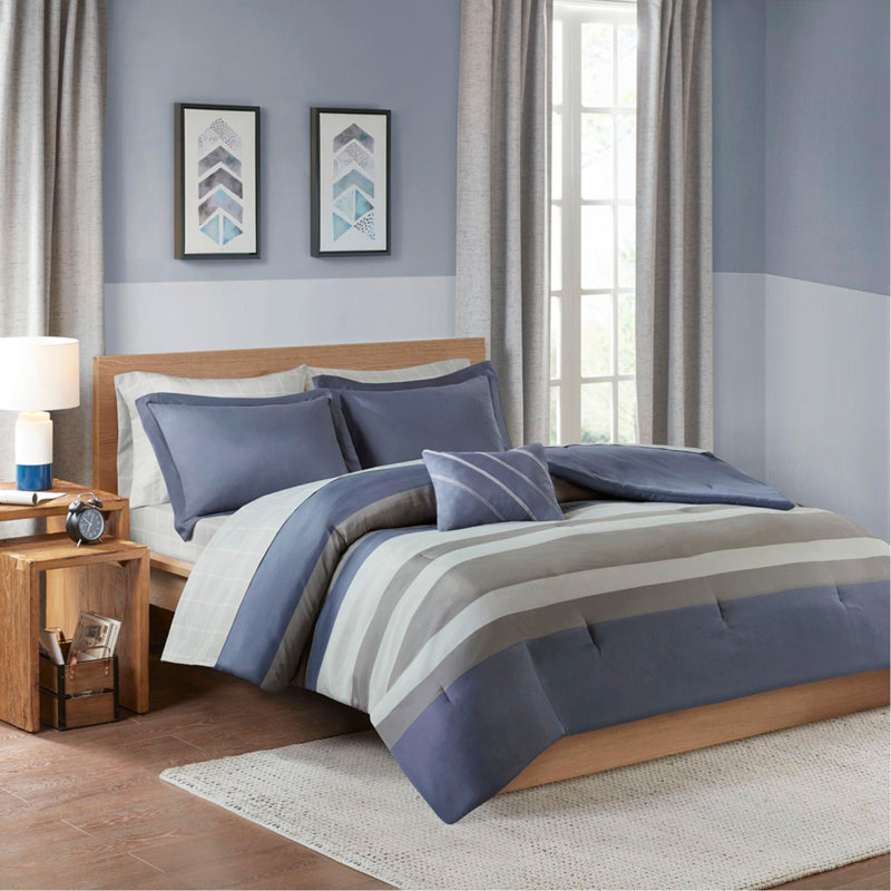 Ensemble d'édredon à rayures simple avec draps, Twin Comforter + 7 Additional Pieces