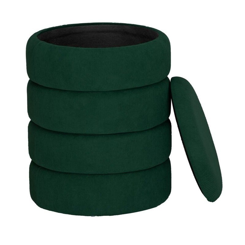 Abilyn 35cm Wide Velvet Tufted Round Solid Colour Footstool Ottoman with Storage, Green