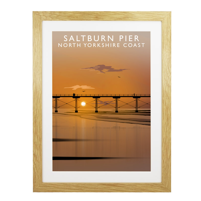 'Saltburn Pier' by Richard O'Neil - Print, Oak Wood Frame, 43.5 cm H x 33.5 cm W x 2.2 cm D