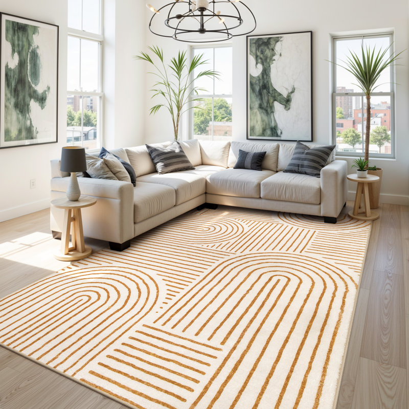 Abstract Washable Area Rug Soft Bedroom Rug for Living Room Ultra-Thin Non Slip Office Carpet, Rectangle 6' x 9'