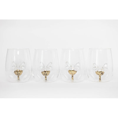 Glitter Reindeer Stemless Wine Glass, Set of 4