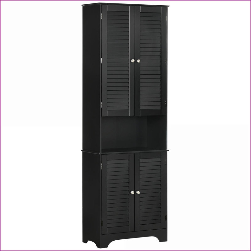 Cabinets Bathroom Storage Tall Narrow with Adjustable Shelves, 2 Cabinets &amp; Countertop, Black | Contemporary | P2 Grade MDF