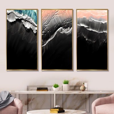 Islande, sable noir, plage, merveilles I - plage, ensemble de 3 impressions sur toile