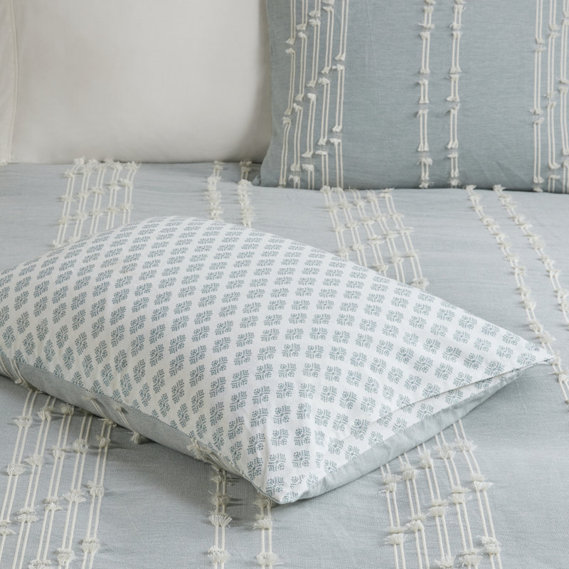 Aqua 100% Cotton Jacquard 3-Piece Full/Queen Bedding Set, Aqua, Full/Queen Duvet Cover + 2 Standard Shams