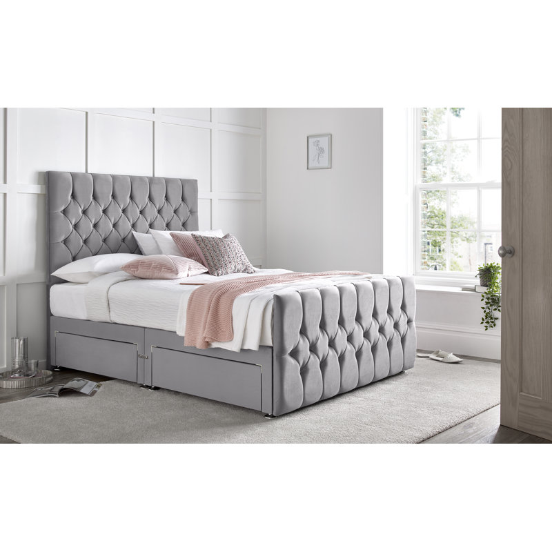 Fleisher Divan Bed with 54" Floorstanding Headboard, Charcoal, Super King (6'), 2 Foot-end Drawers