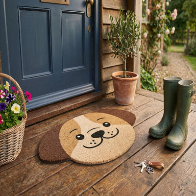 Shape Coir Door Mat Smiling Dog