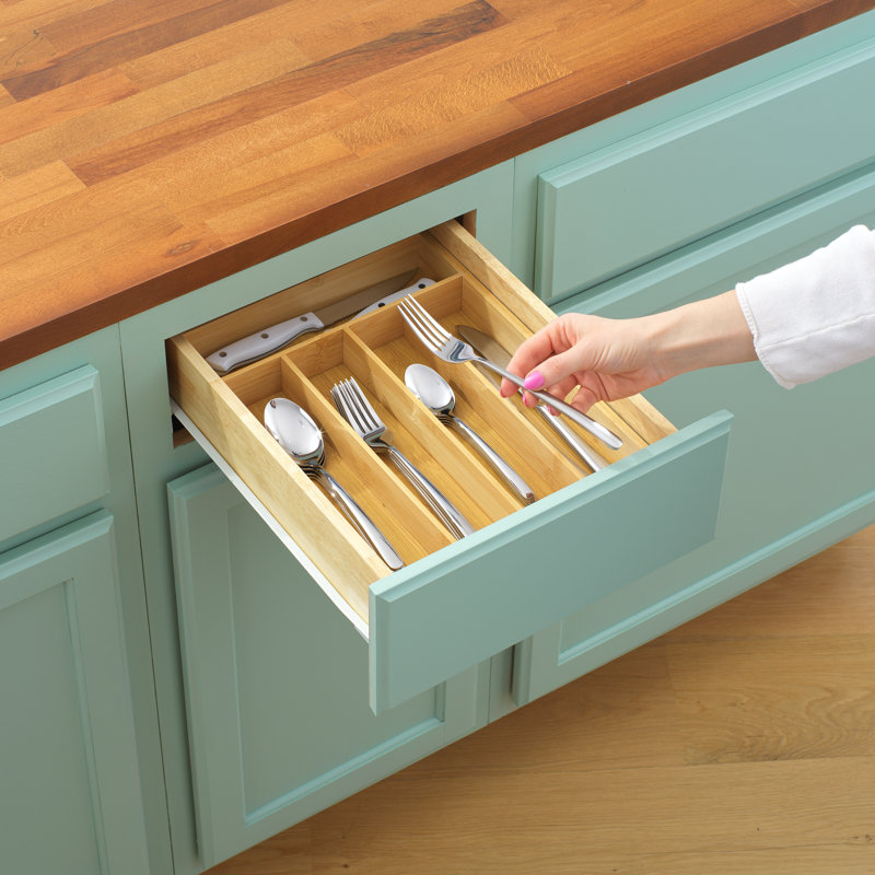 Natural Bamboo 5-Slot Flatware Drawer Organizer