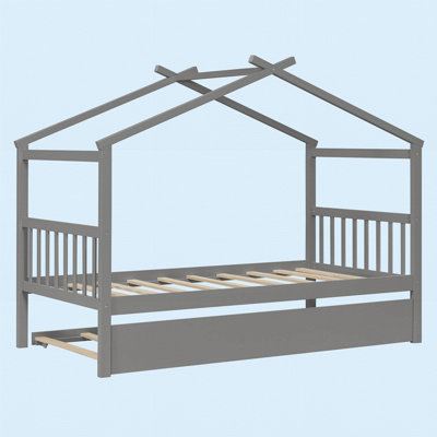 Wooden House Bed WithTrundle