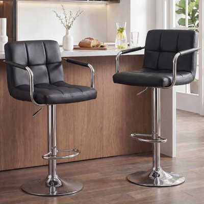 Industrial Swivel Bar Stools with Armrests, Ergonomic PU Leather Counter Stool for Kitchen Island & Home Bar