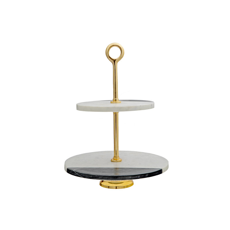 Marble 2 Tier Cake Stand, White Black