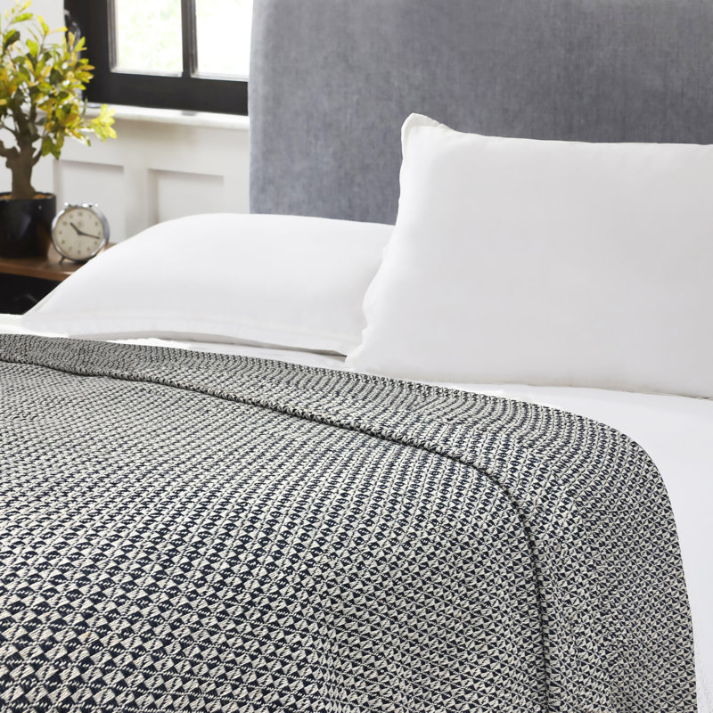 Hand Woven Throw Blanket, Queen, Navy/White