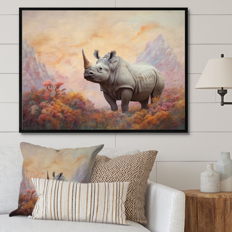 Wild Rhinoceros I sur impression sur toile, H 16 po x l 32 po x P 1 po, Cadre flottant noir