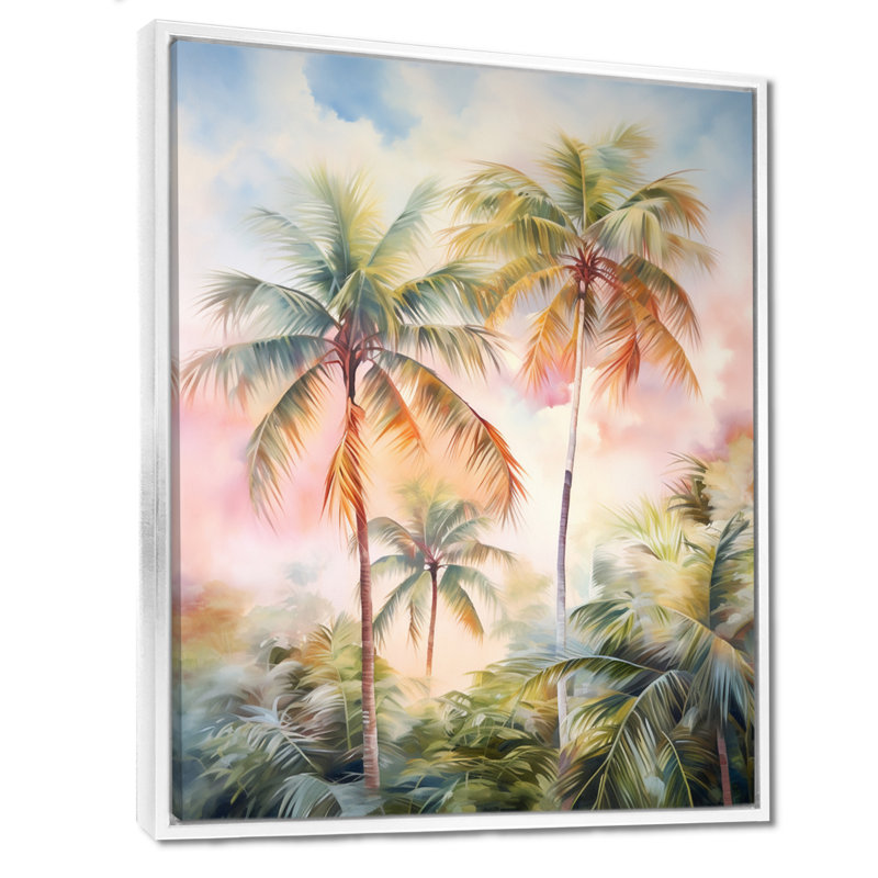 Décoration murale Lindamere Palm Trees Romantic Sunset III - Palmiers et palmiers, H 20 po x l 12 po, Cadre flottant blanc