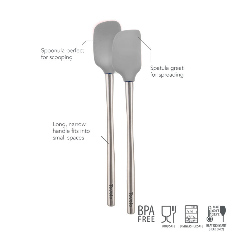 Tovolo Flex-Core Stainless Steel Handled Mini Spatula & Spoonula Set, Kitchen Utensil Set Of 2, Heat-Resistant & BPA-Free Silicone Turner Heads, Safe For Cast Iron & Cookware Dishwasher-Safe