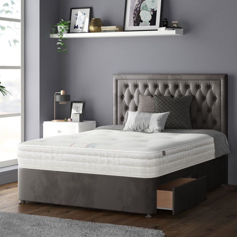 Gallego Upholstered UK Super King - DE 180 X 200 Cm Divan Bed, Small Double (4'), Charcoal, 4 Drawers